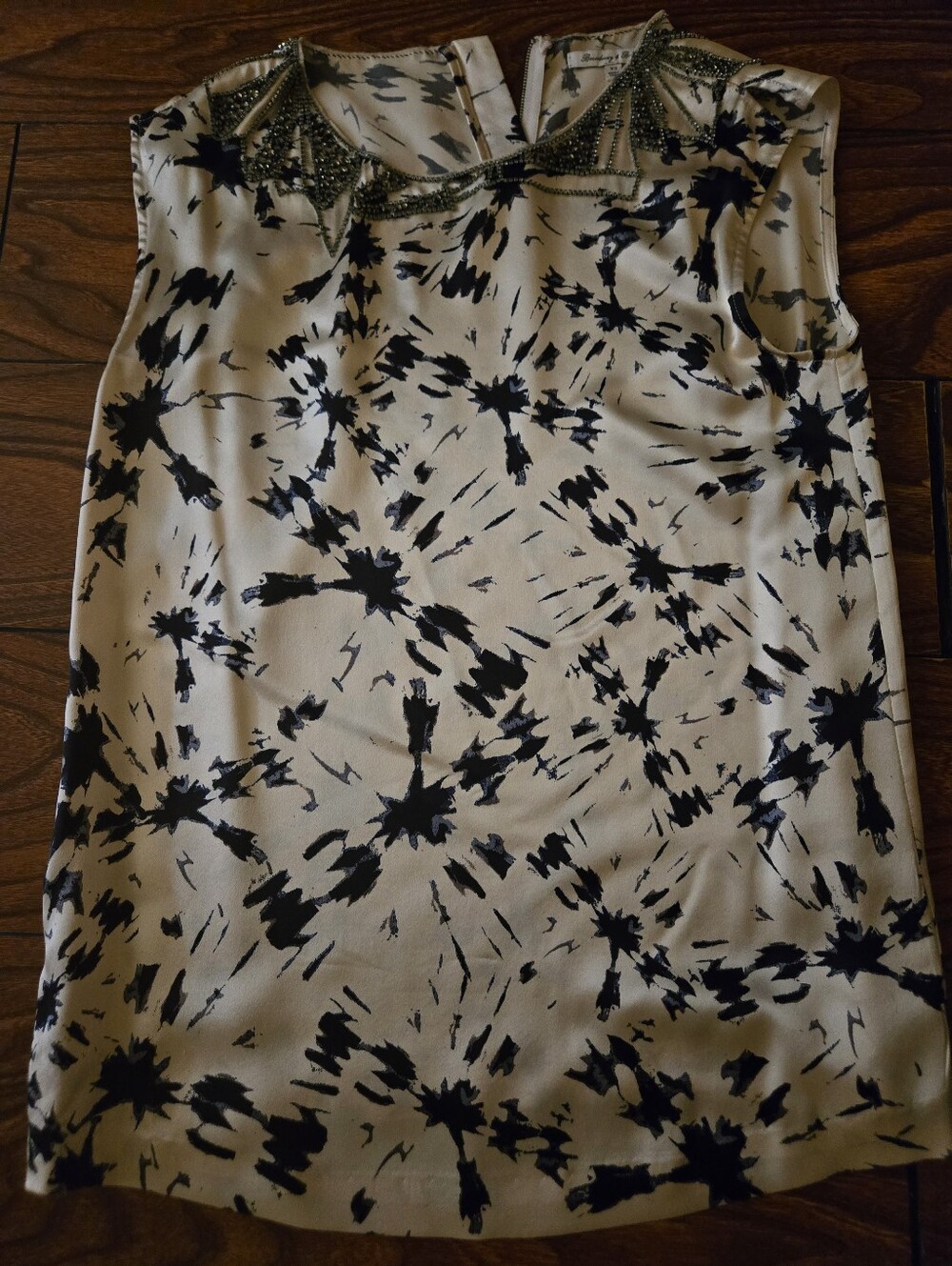 Beaded Neckline Black and Cream Printed Women’s Blouse
